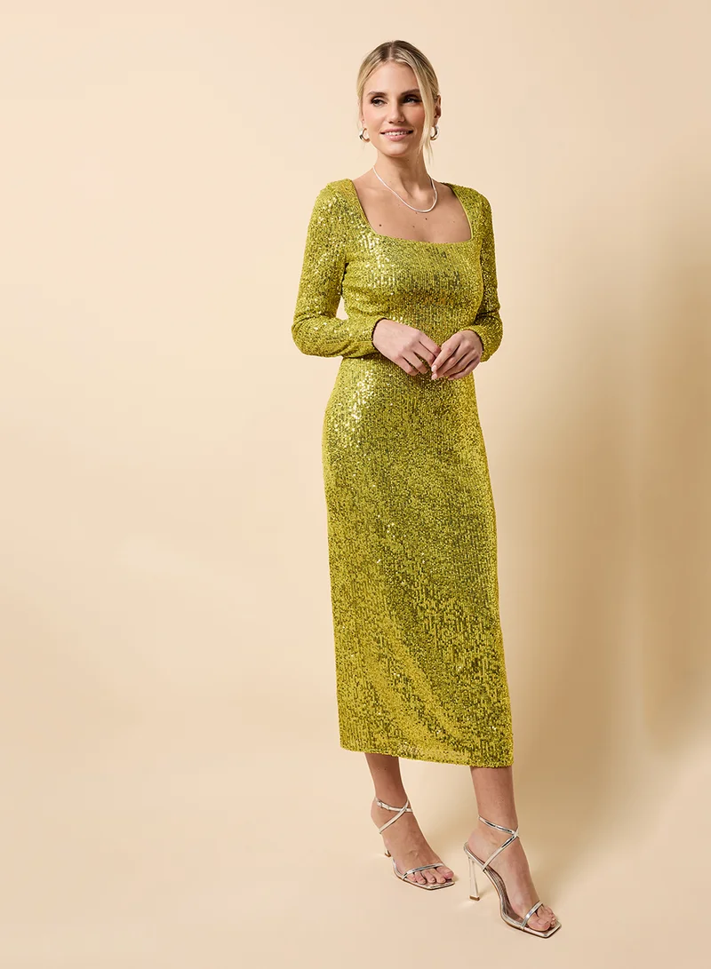 Little Mistress Sequin Detail Square Neck Maxi Dress