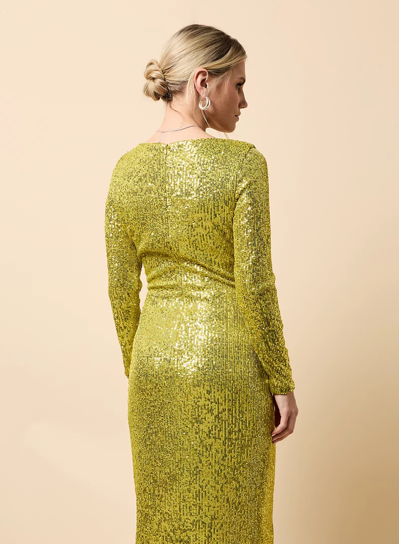 Little Mistress Sequin Detail Square Neck Maxi Dress