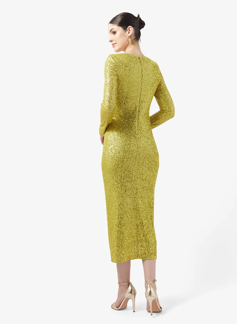 ليتل مسترس فستان ماكسي بياقة مربعة وتفاصيل ترتر