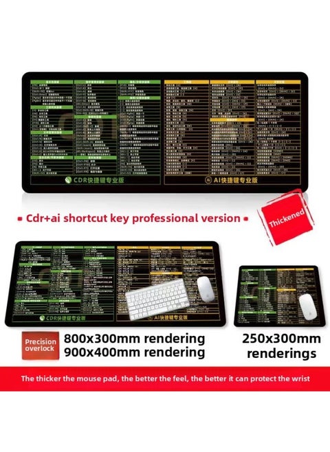 Mouse Pad Oversized Women's Small Size Office Shortcuts Thickened Keyboard Wrist Soft Desk Pad Men's Wrist Desktop Non-Slip-Color:✿❀▷♡♡4mm-800x300mm-Pattern:✿❀▷♡♡Cdr+ai Shortcut Key