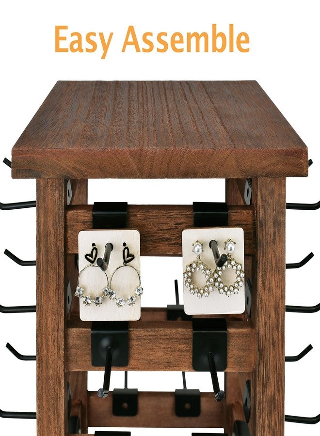 Ikee Design 5 Tiers Easy Assemble Wood Rotating Jewelry Display Tower with 42 Removable Hooks,Spinning Earring Card Storage Display Stand for Store, Showcase, Tradeshow and Home,Brown Color - Image 5