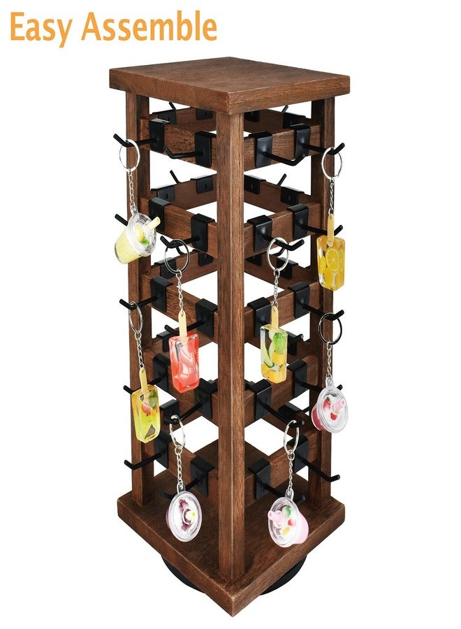 Ikee Design 5 Tiers Easy Assemble Wood Rotating Jewelry Display Tower with 42 Removable Hooks,Spinning Earring Card Storage Display Stand for Store, Showcase, Tradeshow and Home,Brown Color - Image 3