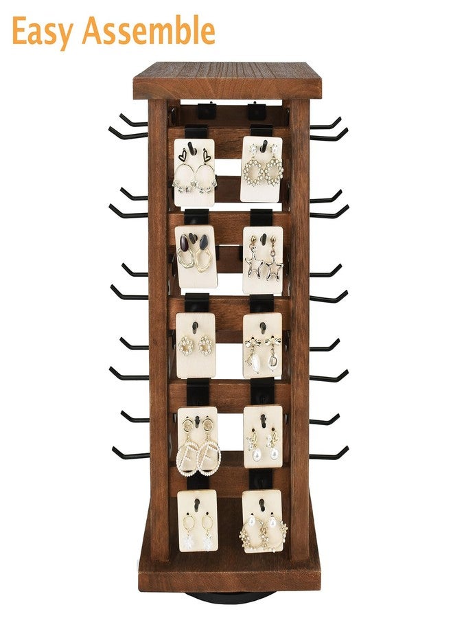 Ikee Design 5 Tiers Easy Assemble Wood Rotating Jewelry Display Tower with 42 Removable Hooks,Spinning Earring Card Storage Display Stand for Store, Showcase, Tradeshow and Home,Brown Color - Image 4