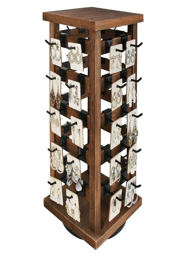 Ikee Design 5 Tiers Easy Assemble Wood Rotating Jewelry Display Tower with 42 Removable Hooks,Spinning Earring Card Storage Display Stand for Store, Showcase, Tradeshow and Home,Brown Color - Image 1