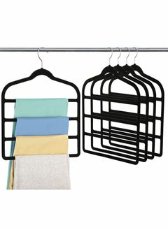 Y&D 5 Pack Pants Hangers Non Slip Space Saving Multi-Layer Swing Arm Velvet Pant Hanger 4Tier Saver for Jeans Scarf Trouser Tie Towel Silk Clothes  - Image 1