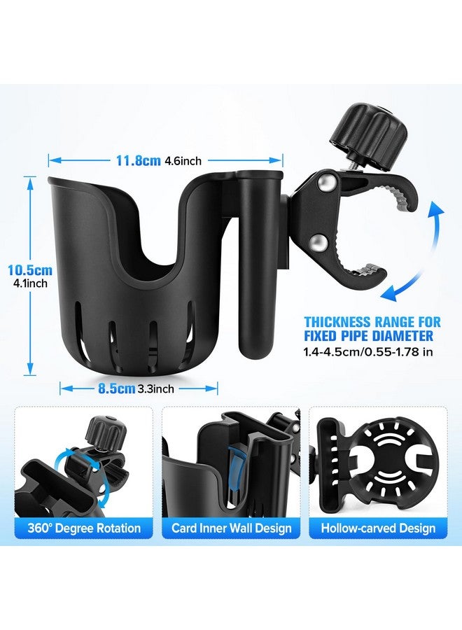 TSAKBAM Stroller Cup Holder with Phone Holder, 2-in-1 Universal Cup Holder for Walker, Wheelchair, Bike, Scooter, Fits Most Cup, Black - Image 2