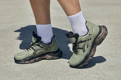 CALTO Men's Invisible Height Increasing Elevator Shoes - Khaki Green/Translucent Onyx Sole Chunky Sole Lace-up Sporty Sneakers - 2.6 Inches Taller - S5284 - Size 9 D(M) US - Image 2