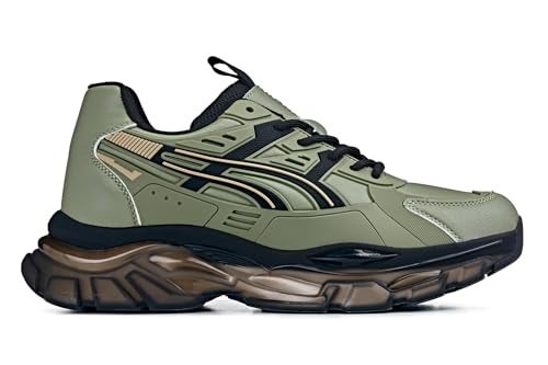 CALTO Men's Invisible Height Increasing Elevator Shoes - Khaki Green/Translucent Onyx Sole Chunky Sole Lace-up Sporty Sneakers - 2.6 Inches Taller - S5284 - Size 9 D(M) US - Image 3