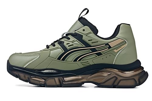 CALTO Men's Invisible Height Increasing Elevator Shoes - Khaki Green/Translucent Onyx Sole Chunky Sole Lace-up Sporty Sneakers - 2.6 Inches Taller - S5284 - Size 9 D(M) US - Image 4
