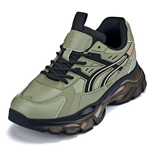 CALTO Men's Invisible Height Increasing Elevator Shoes - Khaki Green/Translucent Onyx Sole Chunky Sole Lace-up Sporty Sneakers - 2.6 Inches Taller - S5284 - Size 9 D(M) US - Image 1