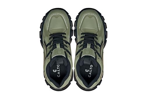 CALTO Men's Invisible Height Increasing Elevator Shoes - Khaki Green/Translucent Onyx Sole Chunky Sole Lace-up Sporty Sneakers - 2.6 Inches Taller - S5284 - Size 9 D(M) US - Image 5