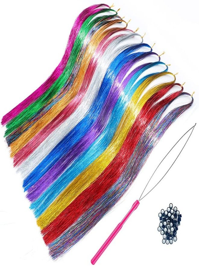 Chanderkash Pack of 12, 47" Hair Tinsel Kit Hair Extensions Sparkling Glitter Shiny Silk Tinsel for Women Girls - Image 2