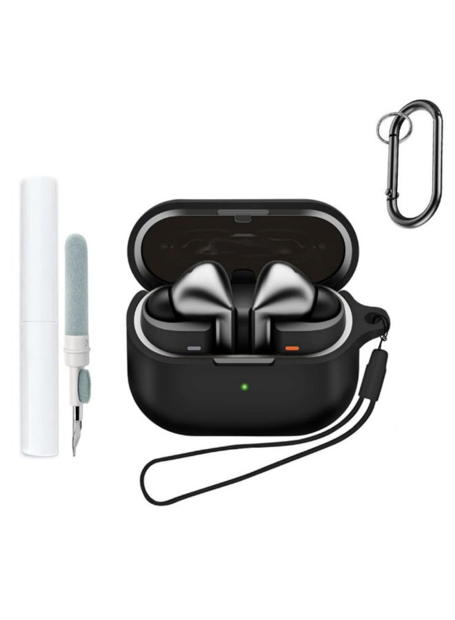 لغطاء حماية Samsung Galaxy Buds 3 Pro Case 2024 وغطاء Galaxy Buds 3 Case السيليكوني المقاوم للصدمات مع مجموعة التنظيف وقطعة الكارابينير الأسود - Image 1