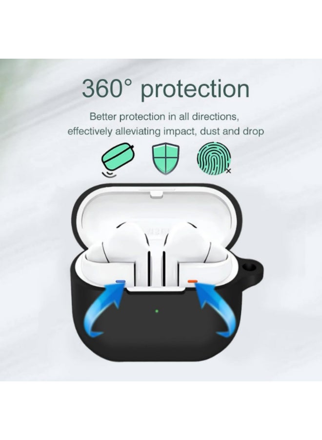 لغطاء حماية Samsung Galaxy Buds 3 Pro Case 2024 وغطاء Galaxy Buds 3 Case السيليكوني المقاوم للصدمات مع مجموعة التنظيف وقطعة الكارابينير الأسود - Image 4