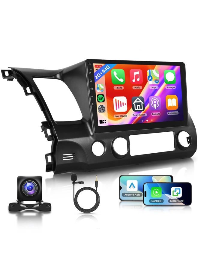 Podofo 2G+64G Car Stereo Radio for Honda Civic 2006-2011 with Wireless CarPlay Android Auto, 10.1 Inch Android 13 Touch Screen Head Unit, HiFi Audio GPS Navigation WiFi Bluetooth SWC HD Backup Camera - Image 1