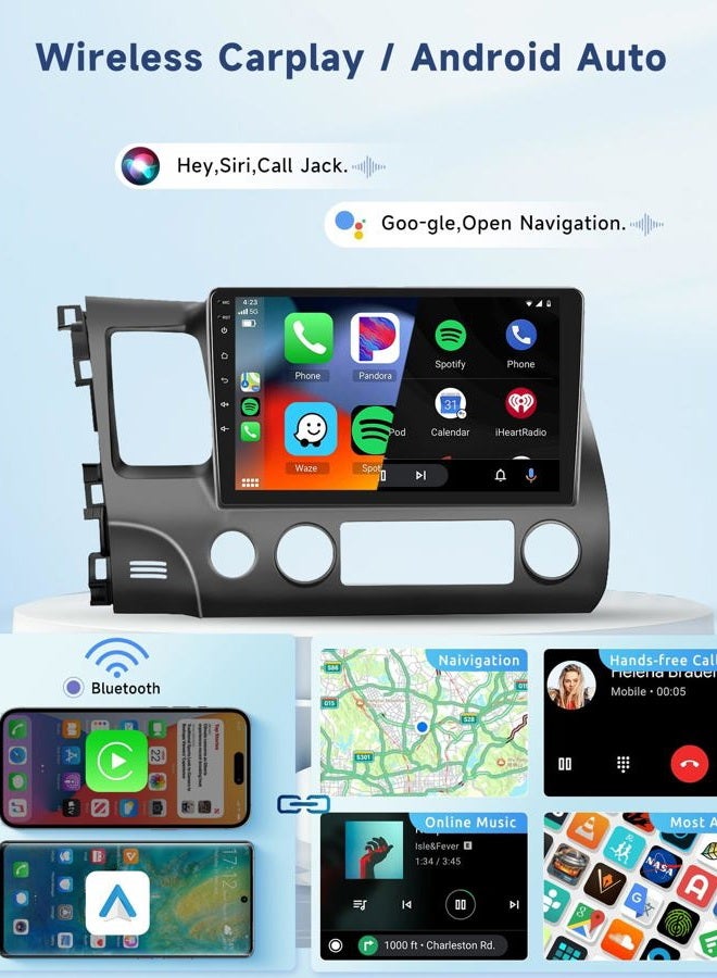 Podofo 2G+64G Car Stereo Radio for Honda Civic 2006-2011 with Wireless CarPlay Android Auto, 10.1 Inch Android 13 Touch Screen Head Unit, HiFi Audio GPS Navigation WiFi Bluetooth SWC HD Backup Camera - Image 3