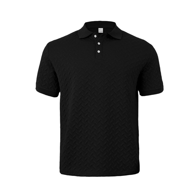 Men's Heavyweight Jacquard Notch Lapel Casual Business Polo Shirt Short Sleeve - Image 5