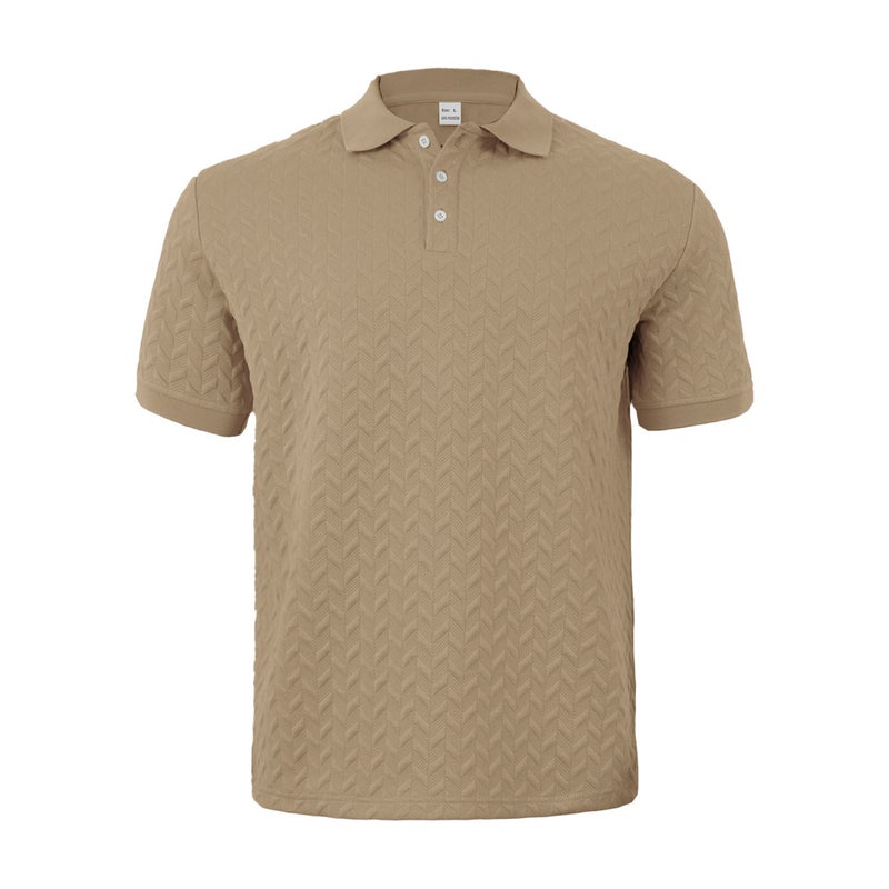 Men's Heavyweight Jacquard Notch Lapel Casual Business Polo Shirt Short Sleeve - Image 3