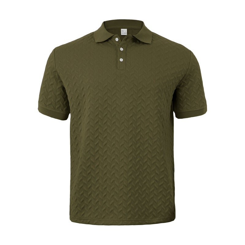 Men's Heavyweight Jacquard Notch Lapel Casual Business Polo Shirt Short Sleeve - Image 4