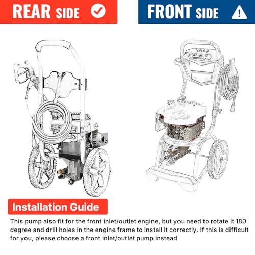 YAMATIC مضخة غسالة ضغط عمودية YAMATIC بحد أقصى 3400 PSI 2.5 GPM، مضخة بديلة بعمود 7/8" لغسالة الضغط، متوافقة مع سيمبسون، هوندا، ريوبي، كرافتسمان، GCV190 مدخل/مخرج خلفي - Image 5