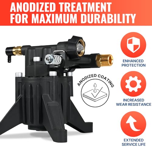 YAMATIC مضخة غسالة ضغط عمودية YAMATIC بحد أقصى 3400 PSI 2.5 GPM، مضخة بديلة بعمود 7/8" لغسالة الضغط، متوافقة مع سيمبسون، هوندا، ريوبي، كرافتسمان، GCV190 مدخل/مخرج خلفي - Image 3