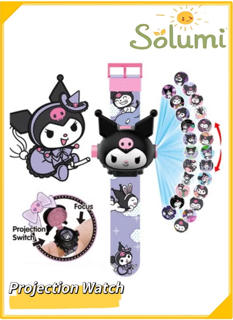 Solumi 3D Projection Watch for Girls – Kuromi Cartoon Toy Watch with Flip Lid, 24 Glowing Images, Electronic Time Display – Kids Gift Idea  - Image 1