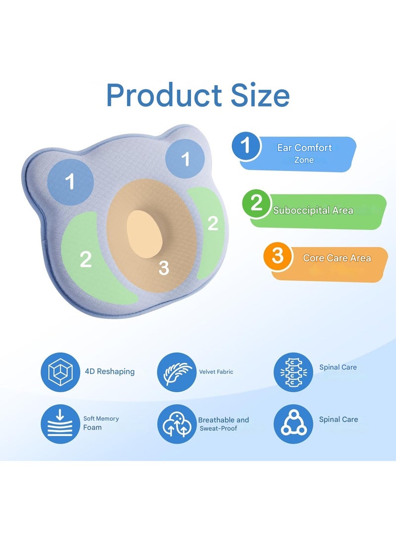 Memory Foam Baby Pillow,Cute Cartoon Soft and Cozy Pillow, Breathable Bedding Set for Infants for Small Boys and Girls Prevent Flat Head - Image 3