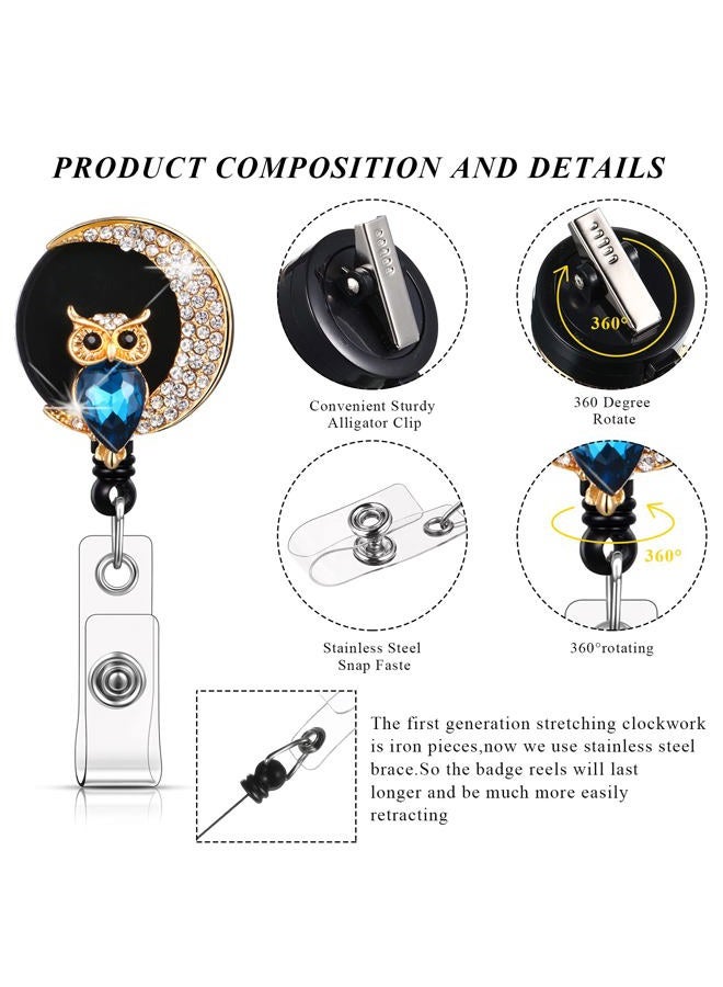 Outus 5 Pieces Crystal Badge Reels Retractable Rhinestone Badge Holder ID Name Badge Reels with Alligator Swivel ID Badge Clip for Teacher Worker Nurse Gift (Turtle, Bee, Owl, Flower) - Image 3