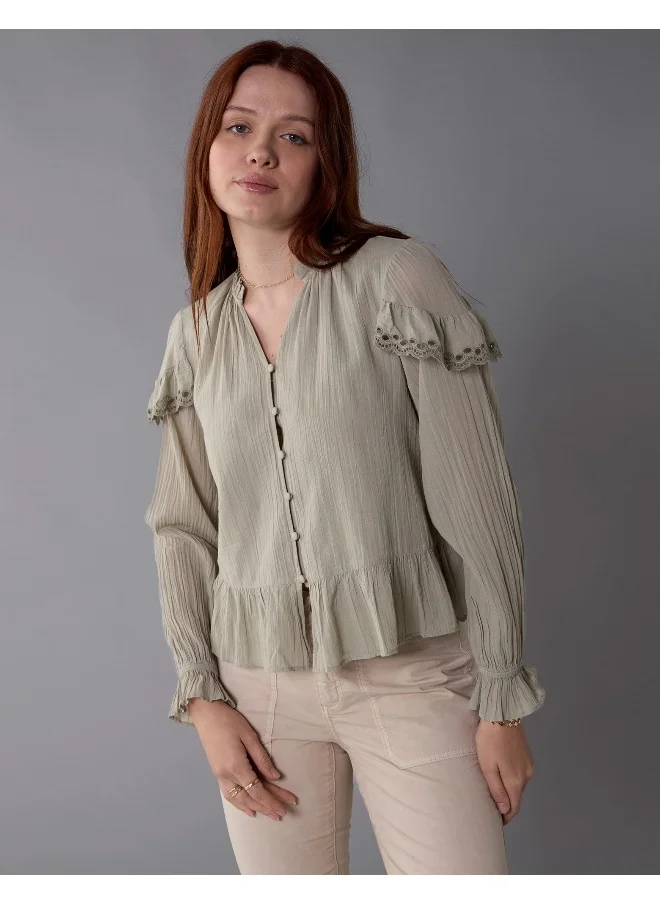 American Eagle AE Long-Sleeve Ruffle Peasant Blouse