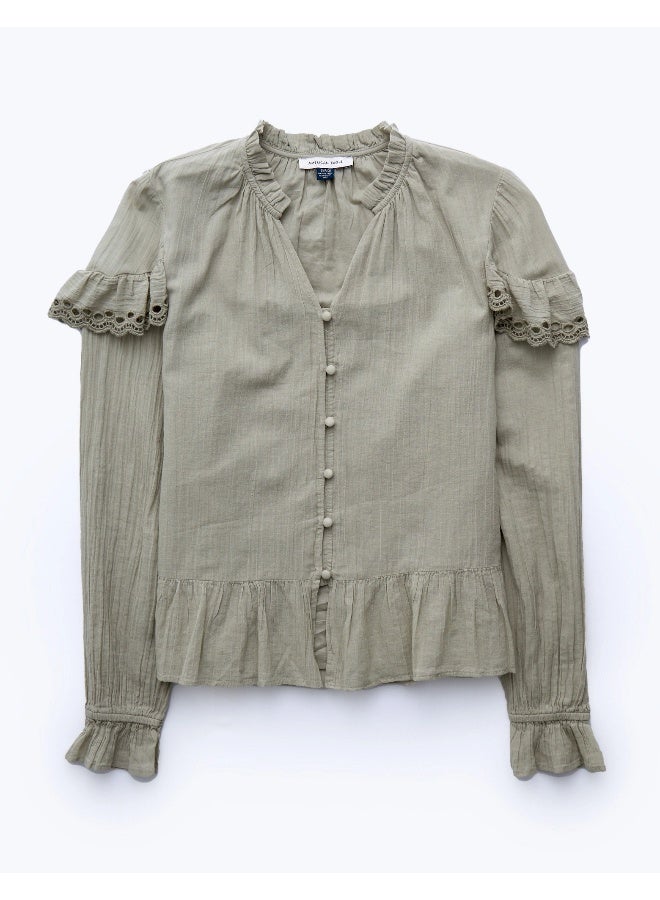 American Eagle AE Long-Sleeve Ruffle Peasant Blouse  - Image 3