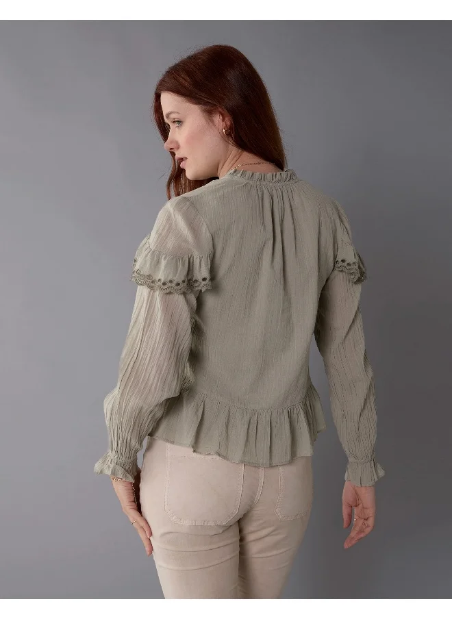 American Eagle AE Long-Sleeve Ruffle Peasant Blouse