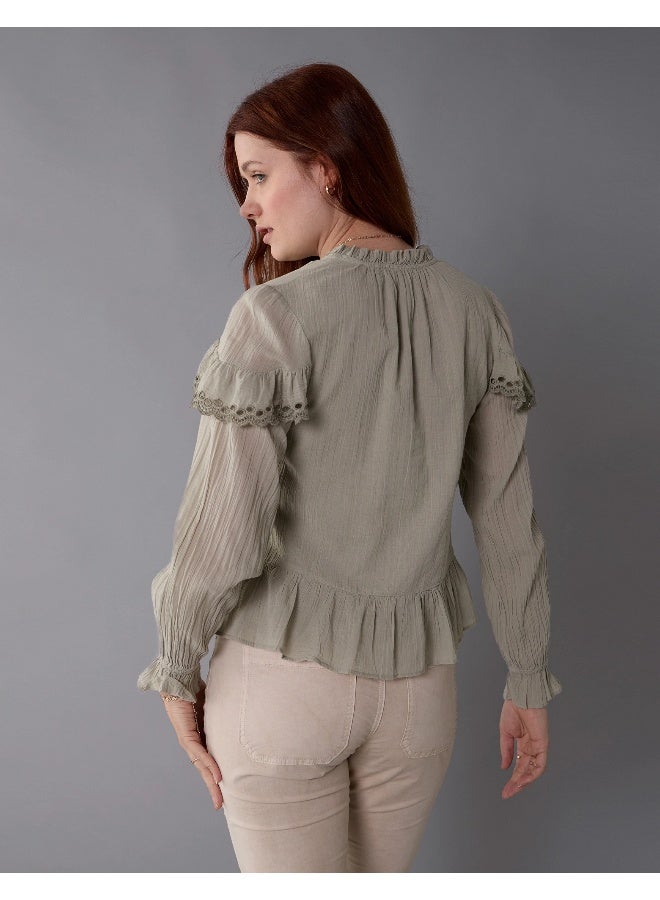 American Eagle AE Long-Sleeve Ruffle Peasant Blouse  - Image 2