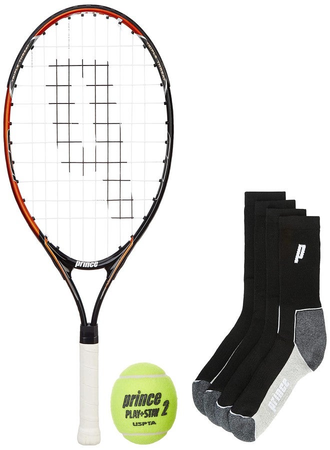 برنس مضرب تنس Prince Tour 21 مع 12 كرة تنس برتقالية من المرحلة الثانية وجوارب Prince Crew White - Image 2