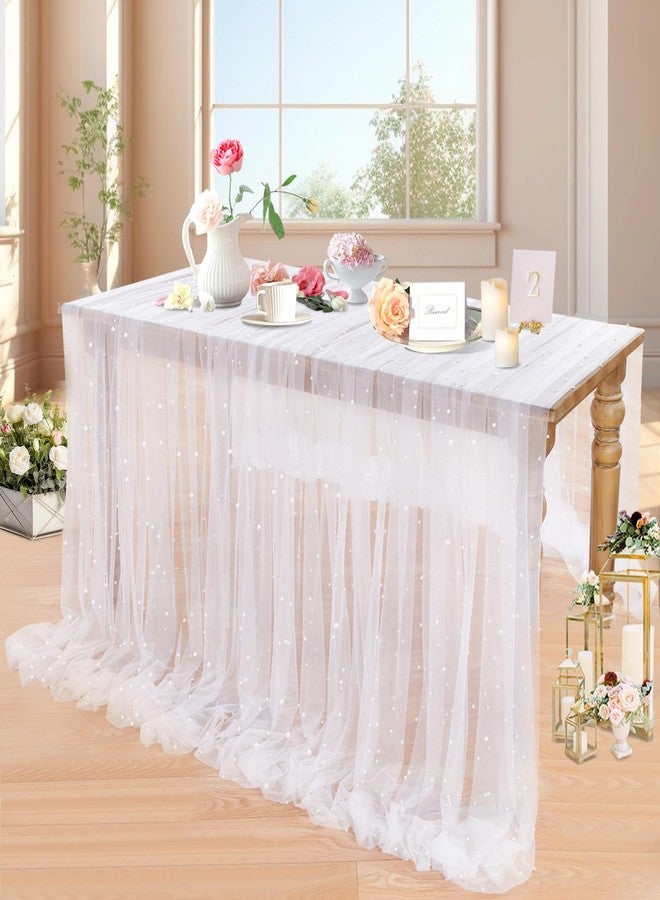 LuoluoHouse Pearl Table Runner Wedding Decorations: 3 Pieces 10ft White Table Cloth Decor Tulle Lace Fabric for Bridal Veil Wedding Arch Party Sweetheart Table Decor 60x120 Inch - Image 5