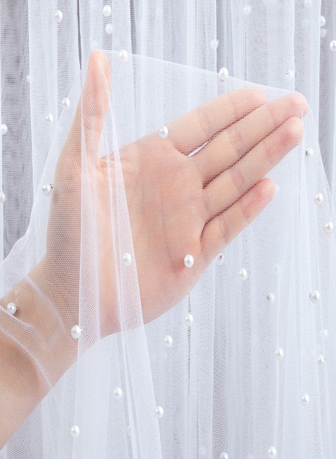 LuoluoHouse Pearl Table Runner Wedding Decorations: 3 Pieces 10ft White Table Cloth Decor Tulle Lace Fabric for Bridal Veil Wedding Arch Party Sweetheart Table Decor 60x120 Inch - Image 4