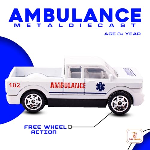 Toy Cloud Free Wheel Die-Cast Metal Ambulance Vehicle Set of 3, 1:64 Scale Model Vehicles Toys (Armored Truck, Pick-Up Truck, and Sports Car) - Image 4
