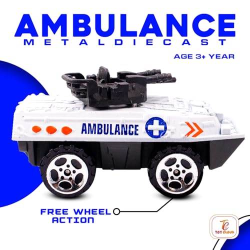 Toy Cloud Free Wheel Die-Cast Metal Ambulance Vehicle Set of 3, 1:64 Scale Model Vehicles Toys (Armored Truck, Pick-Up Truck, and Sports Car) - Image 3