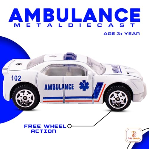 Toy Cloud Free Wheel Die-Cast Metal Ambulance Vehicle Set of 3, 1:64 Scale Model Vehicles Toys (Armored Truck, Pick-Up Truck, and Sports Car) - Image 2