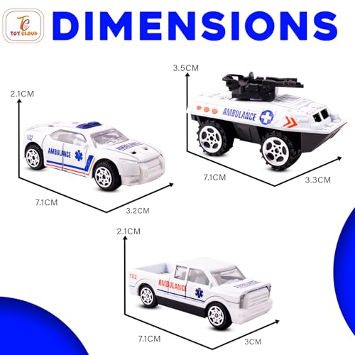 Toy Cloud Free Wheel Die-Cast Metal Ambulance Vehicle Set of 3, 1:64 Scale Model Vehicles Toys (Armored Truck, Pick-Up Truck, and Sports Car) - Image 5