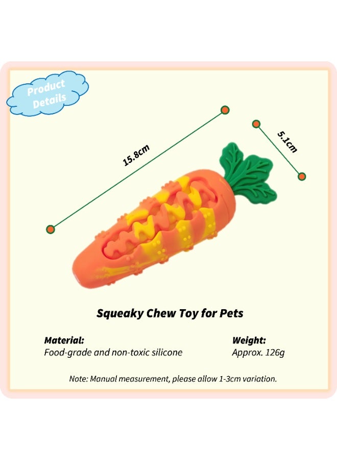 Interactive Carrot-Shaped Squeaky Dog Chew Toy with Treat-Hiding Slot - Food-Grade Silicone Teeth Cleaning Toy with 360° Dental Bumps, Boredom Relief Puppy Self-pleasure Squeaker, Washable & Durable Orange Bite-Resistant Pet Toy - Image 2