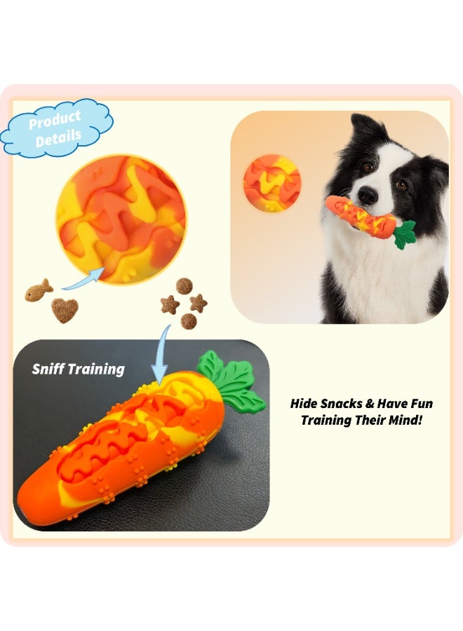 Interactive Carrot-Shaped Squeaky Dog Chew Toy with Treat-Hiding Slot - Food-Grade Silicone Teeth Cleaning Toy with 360° Dental Bumps, Boredom Relief Puppy Self-pleasure Squeaker, Washable & Durable Orange Bite-Resistant Pet Toy - Image 5