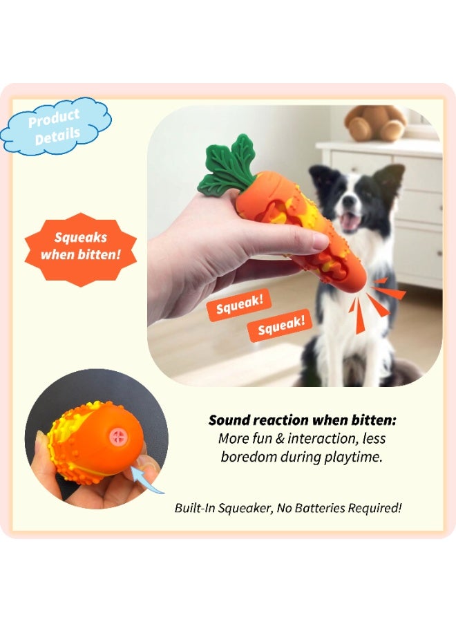 Interactive Carrot-Shaped Squeaky Dog Chew Toy with Treat-Hiding Slot - Food-Grade Silicone Teeth Cleaning Toy with 360° Dental Bumps, Boredom Relief Puppy Self-pleasure Squeaker, Washable & Durable Orange Bite-Resistant Pet Toy - Image 4
