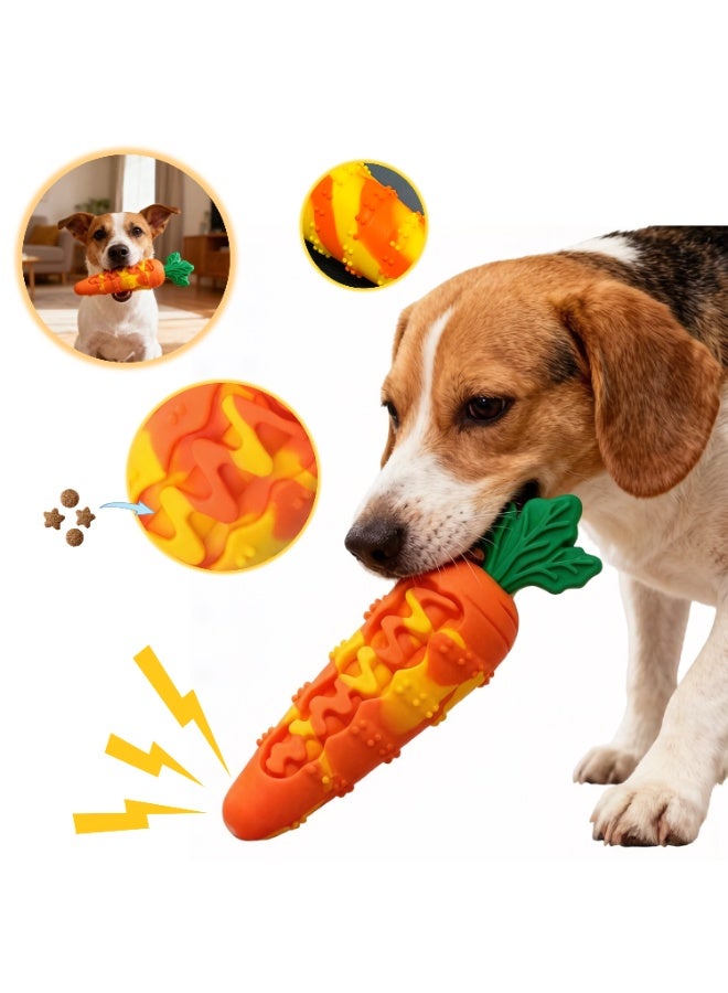 Interactive Carrot-Shaped Squeaky Dog Chew Toy with Treat-Hiding Slot - Food-Grade Silicone Teeth Cleaning Toy with 360° Dental Bumps, Boredom Relief Puppy Self-pleasure Squeaker, Washable & Durable Orange Bite-Resistant Pet Toy - Image 1