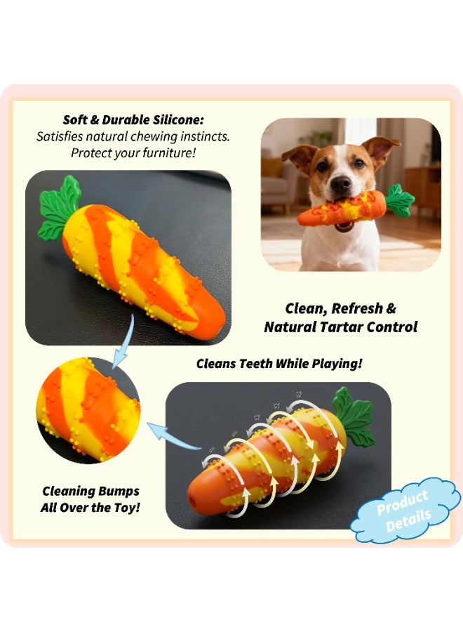 Interactive Carrot-Shaped Squeaky Dog Chew Toy with Treat-Hiding Slot - Food-Grade Silicone Teeth Cleaning Toy with 360° Dental Bumps, Boredom Relief Puppy Self-pleasure Squeaker, Washable & Durable Orange Bite-Resistant Pet Toy - Image 3