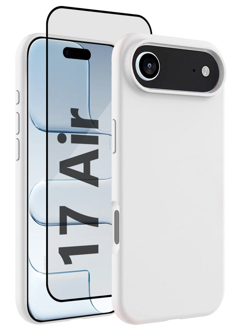CATANES 2 Packs Silicone Protective Phone Case for iPhone 17 Air - Soft Anti-Scratch Microfiber Lining Ultra Slim Drop Protection Phone Cover with 3D Screen Protector - White