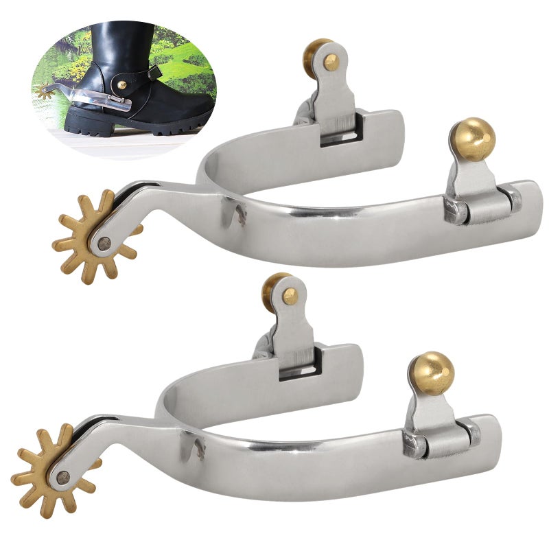 Anjetan 1 Pair Horse Spurs Stainless Steel Horse Spurs for Men Women Western Cowboy Spurs with Copper Rowel Horse Boot Spurs Mens Roping Spurs Horse Spurs with Gear Horse Riding Accessories - Image 2