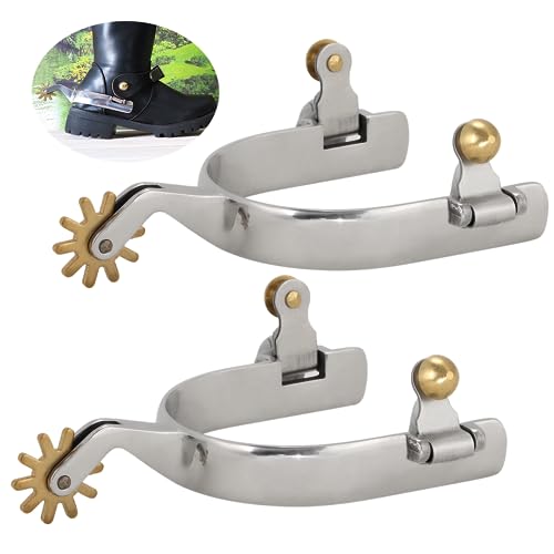 Anjetan 1 Pair Horse Spurs Stainless Steel Horse Spurs for Men Women Western Cowboy Spurs with Copper Rowel Horse Boot Spurs Mens Roping Spurs Horse Spurs with Gear Horse Riding Accessories - Image 1
