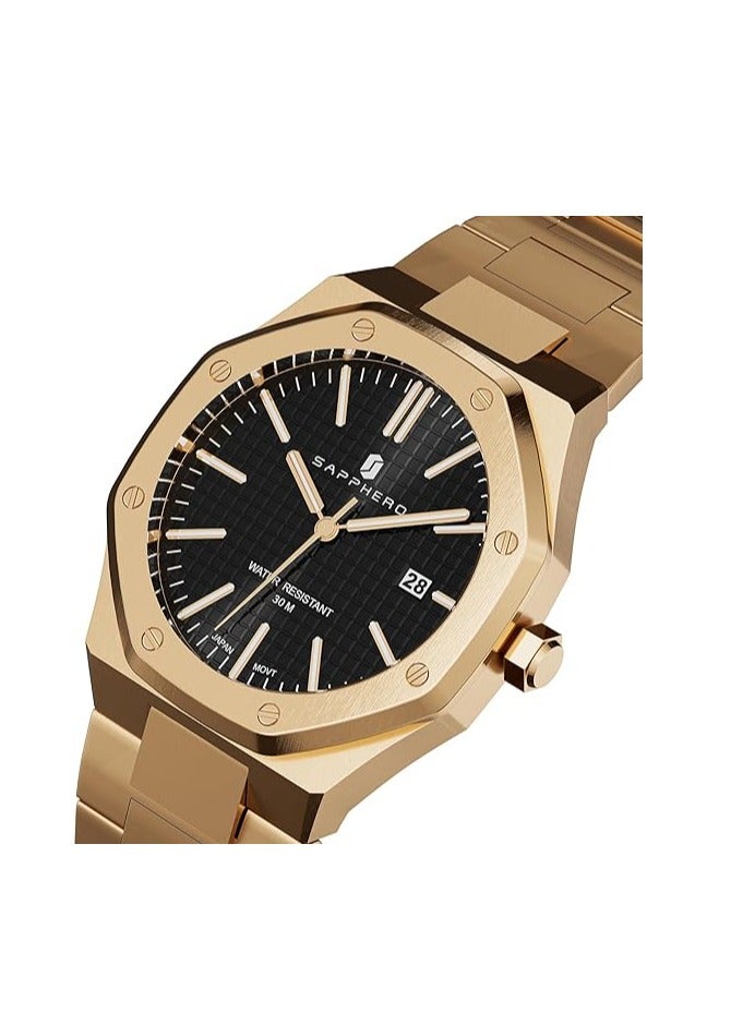 Sapphero ساعات رجالية 30 متر مقاومة للماء ساعات للرجال ساعة فضية من الفولاذ المقاوم للصدأ حركة كواتز يابانية تناظرية تصميم ثماني بسيط فاخر كلاسيكي موضة ساعات معصم للرجال هدايا للرجال - Image 3