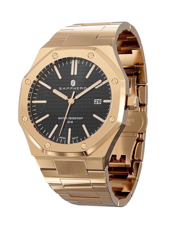 Sapphero ساعات رجالية 30 متر مقاومة للماء ساعات للرجال ساعة فضية من الفولاذ المقاوم للصدأ حركة كواتز يابانية تناظرية تصميم ثماني بسيط فاخر كلاسيكي موضة ساعات معصم للرجال هدايا للرجال - Image 1