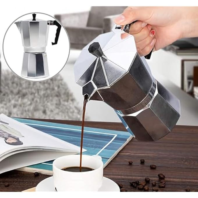 rayihni Aluminium Italian Espresso Stove Coffee Maker Filter Coffee Percolator For 6 Cups Of Coffee  Moka Pot Silver 300 Ml - Image 4